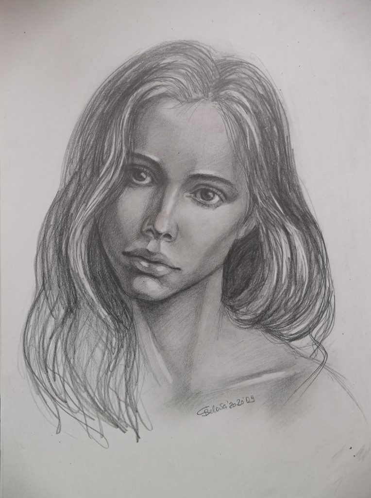 Graphic portrait of a girl with long hair