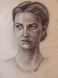 Portrait of a nice young girl drawn by sepia on craft paper