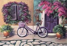 Romantic interior diptych with oil «Bicycle»