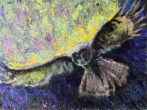 Owl Painting Bird Original Art.Abstract Impasto Painting.Animal Wall Art.